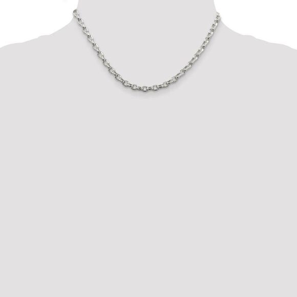 4.4mm, Sterling Silver Oval Solid Rolo Chain Necklace, 16 Inch